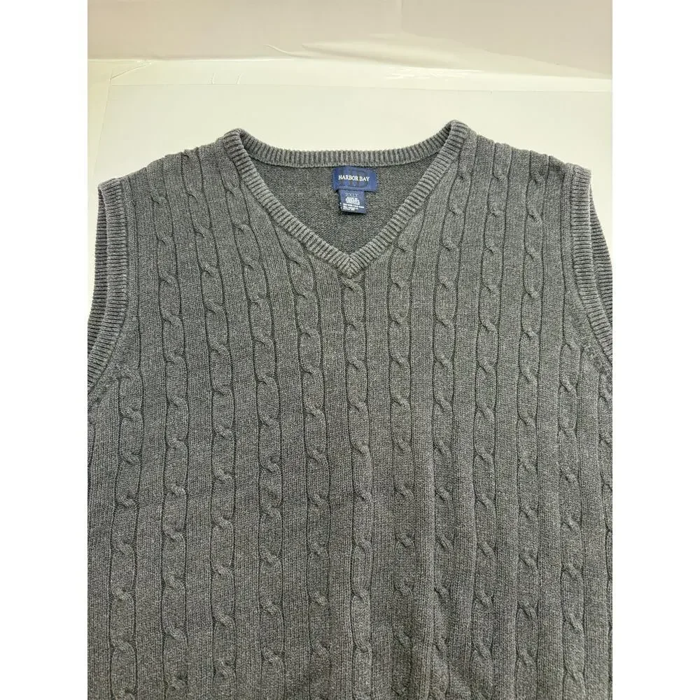 Harbor Bay Gray Knit Sweater Vest Classic Pullover Cable Pattern Preppy 2XLT